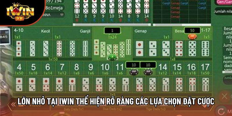 Lớn nhỏ tại iwin thể hiện rõ ràng các lựa chọn đặt cược